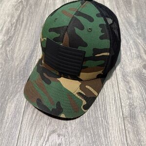 Camouflage Trucker Hat with Black Patch